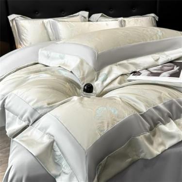 Imagem de Jogo de cama macio e sedoso com estampa de borboletas em jacquard acetinado, composto por capa de edredom, lençol de baixo, lençol de baixo com elástico e fronhas. Cor 4. Tamanho Queen (200x230cm).