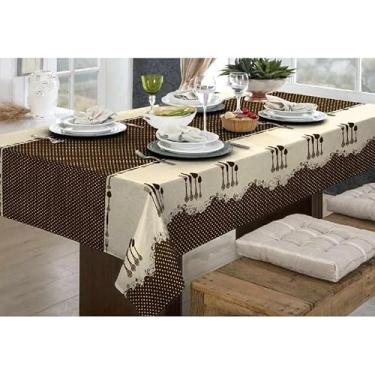 Imagem de Toalha de Mesa Linhão Rústica Oxford - Estampada, 4, 6 e 8 Lugares, Durável e Elegante para Cozinha ou Sala de Jantar(Talher,2,20x1,40)