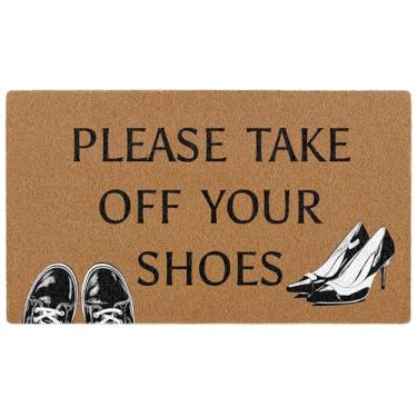 Imagem de Bmotaso Tire seus sapatos, tapete de porta engraçado, bem-vindo, entrada interna e externa, tapete rústico para remoção de coco artificial, tapete para varanda, pátio, cozinha, decoração 76 x 43 cm
