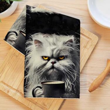 Imagem de Toalhas de cozinha engraçadas para gatos, pano de prato de microfibra absorvente decorativo de gatinho caprichoso, toalhas de mão macias de waffle para decoração de casa de banho, presentes para