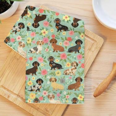 Imagem de Toalhas de cozinha fofas de dachshund, toalha de prato de microfibra absorvente decorativa de cachorro rústico, toalha de chá, toalhas de mão de trama de waffle para casa de banho, cozinha, presentes