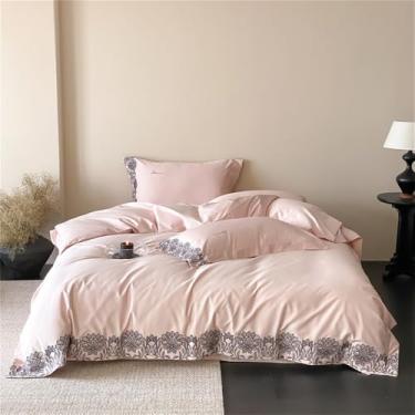 Imagem de Conjunto de cama de algodão com bordado de flores, tamanho Queen/King, incluindo capa de edredom, lençol e fronhas, cor 3, lençol de baixo com elástico de 1,8 MB.