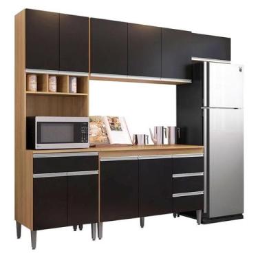 Imagem de Cozinha com Balcão e Tampo 120 cm Andréia Amendoa Preto - AJL - AJL Mó