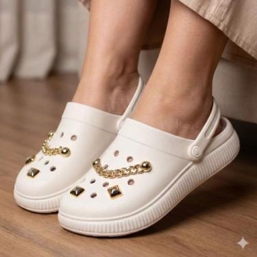 Imagem de Sandália Babuche Feminina Moleca EVA Off White/Dourado, Off white, 37