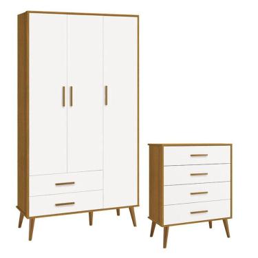 Imagem de Cômoda Gaveteiro E Guarda Roupa Infantil 3 Portas Isis Branco Acetinado Savana - Reller