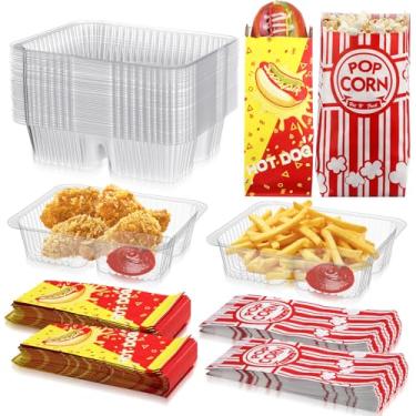 Imagem de Fuyoooo 150 bandejas para lanches noturnos de cinema, suprimentos de concessão, sacos de cachorro-quente, bandejas de nacho, sacos de pipoca, conjunto descartável para esportes, circo, carnaval, festa