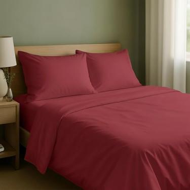 Imagem de California Design Den Jogo de cama casal 100% algodão natural com bolsos profundos - trama de cetim macio, lençóis duráveis e refrescantes (vermelho tijolo)