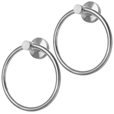 Imagem de PHITUODA Pacote com 2 anéis de toalha de níquel escovado, suporte de toalha de mão de aço inoxidável moderno cabide redondo para banheiro montado na parede