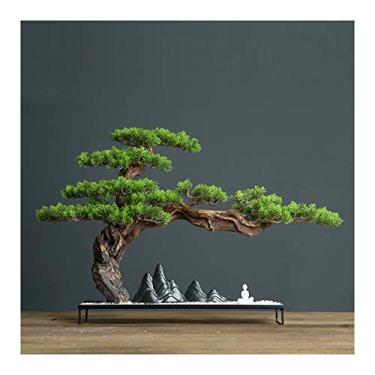 Imagem de SLGGPJBU Plantas Artificiais Verdes Plantas Artificiais Bonsai Chinês Pinheiro Decoração Falso Vaso Planta e Escultura para Interior de Casa Sala de Estar Decoração de Hotel Bonsai Pinheiro