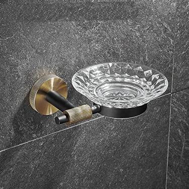 Imagem de 3FLQOOPP Conjunto de ferragens de banheiro de aço inoxidável acessórios de banheiro toalheiro preto rack de barra de toalha dourado suporte de toalha de prateleira, toalheiro (disco único)