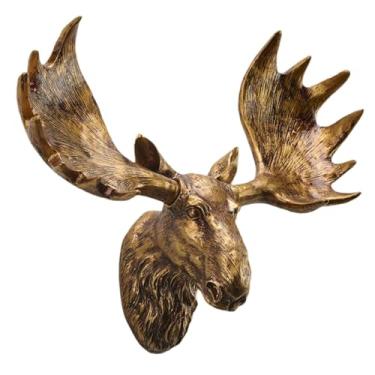 Imagem de Generic Escultura de parede com cabeça de alce, decoração de cabeça de veado, arte para sala de estar, presente, ornamento, estátua de resina, Cobre