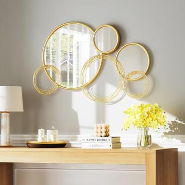 Imagem de Uniclinens Espelho decorativo de parede dourado - Espelho de parede grande com moldura de metal, esculturas de parede de 88 x 53 cm, ideal para entrada, lareira, sala de estar, corredor, banheiro