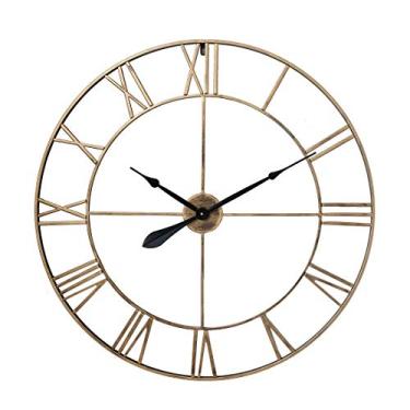 Imagem de Relógio de parede grande de 80 cm, vintage de metal, algarismos romanos, decoração silenciosa, relógio de parede chique para casa, sala de estar, escritório - retrô dourado (dourado retro)