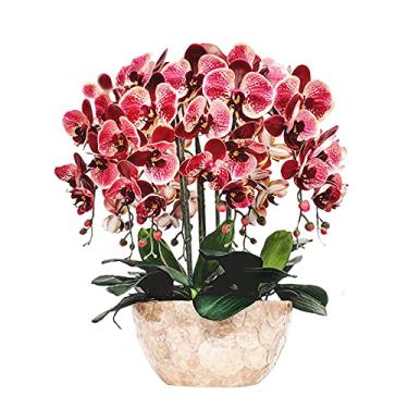 Imagem de Flores falsas simulação de flores artificiais Phalaenopsis 8 peças arranjos festa chuveiro decorações de casa plantas verdes vasos florais interiores móveis de sala de estar flores para decoração (cor