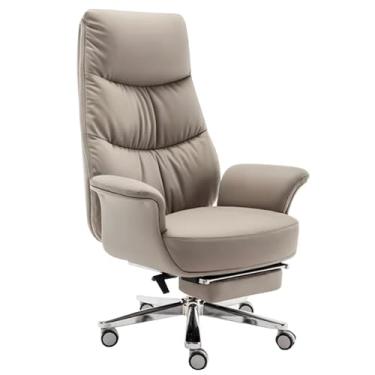 Imagem de Cadeira de escritório executiva, cadeira de computador de couro genuíno, cadeira ergonômica para escritório em casa, cadeira de trabalho giratória confortável com encosto ajustável e apoio para os pés