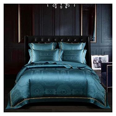Imagem de ZDJZMGZ Jogo de cama com 4 peças, conjunto de cama de luxo para todas as estações, de algodão egípcio, 4 peças, cinza, King, Queen, conjunto de lençol de cama (verde escuro, king)
