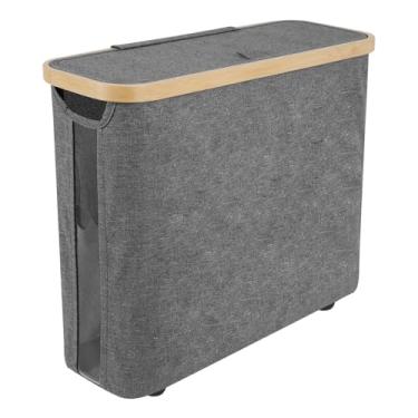 Imagem de MABCIRY Cesta de papel higiênico com tampa de madeira, armazenamento de papel higiênico de grande capacidade, comporta até 12 rolos de papel higiênico, suporte de papel higiênico dobrável com janela