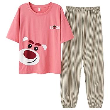 Imagem de Pijama feminino conjunto de pijama - pijama feminino cetim pijama feminino roupa de dormir conjuntos de lounge G 10 (rosa médio)