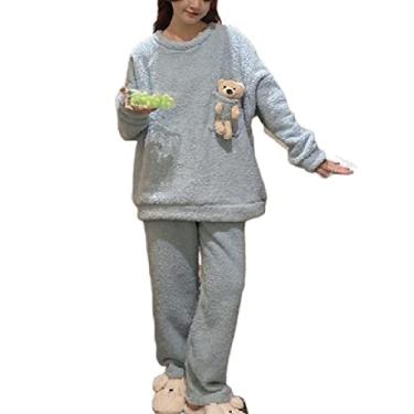 Imagem de Pijama feminino pijama feminino pijama de flanela quente inverno roupas de casa outono (666azul X)