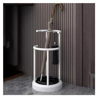 Imagem de Suporte de guarda-chuva de metal interno, prateleiras de suporte, bandeja coletora removível e 3 ganchos, armazenamento para entrada, escritório, decoração de casa moderna estável economiza espaço