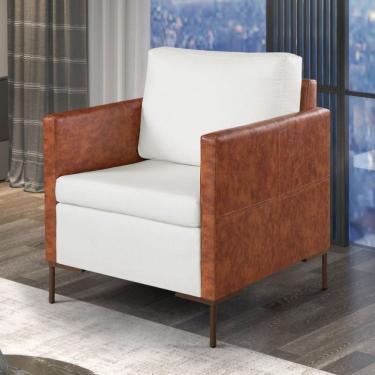 Imagem de Poltrona Decorativa Linho com Sintético Base em Aço Industrial Anna Cinza Claro/Marrom