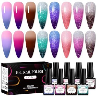 Imagem de Four Lily Conjunto de esmalte de gel que muda de cor, 8 cores que mudam o humor, vermelho, rosa, azul, marrom, verde, esmalte de gel de cura com luz UV para salão de beleza e arte de unhas, faça você