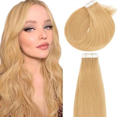 Imagem de Lacer Extensões de cabelo humano com fita adesiva sem costura de 50 cm - fita Remy loira caramelo em extensões de cabelo humano, trama natural dupla face PU pele 50 g 20 pçs/conjunto
