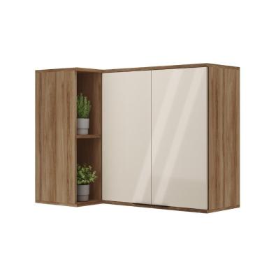 Imagem de Armário Aéreo De Cozinha Miami 2 Portas Com Nicho De Canto Carraro Freijó Com Off White