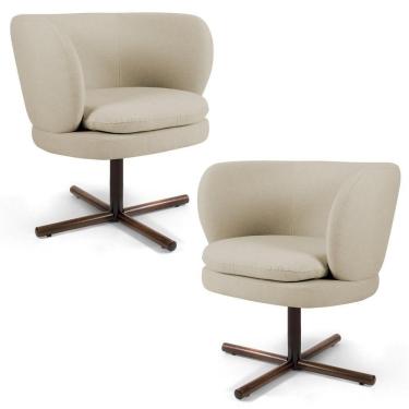 Imagem de Kit 02 Poltronas Decorativas Melissa Base Xis Giratória C-107 Linho Bege - Domi