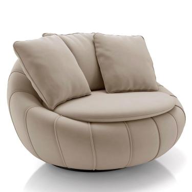 Imagem de Poltrona Decorativa Redonda Giratória Com Almofadas Saphire M22 Veludo Bege - Mpozenato