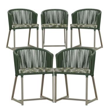 Imagem de 5 Cadeiras De Jantar Noronha Fendi Corda Náutica E5 Trama Verde