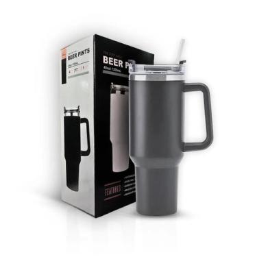 Imagem de Copo Térmico a Vácuo com Canudo Cinza Grande 1200ml - BeerPintz