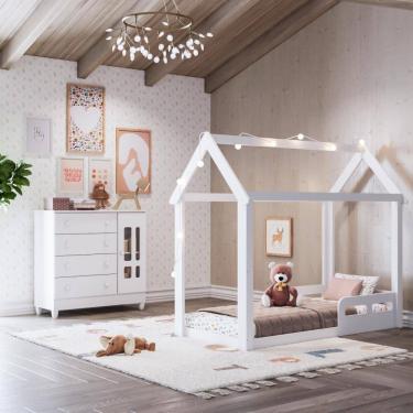 Imagem de Quarto Bebê Montessoriano Analu Cama Casinha Cômoda 4 Gavetas 1 Porta Ariel 100% MDF