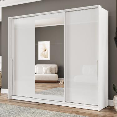 Imagem de Guarda Roupa Casal com Espelho 3 Portas de Correr Porto Politorno - Branco