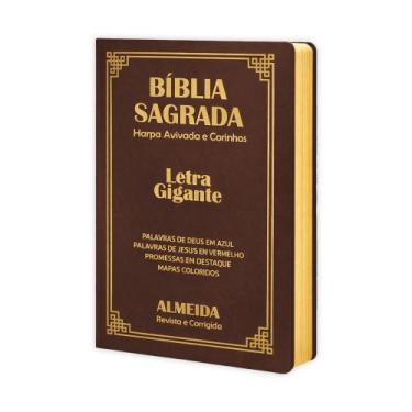 Imagem de Biblia Sagrada Letra Gigante Luxo Popular - Marrom - Com Harpa - RC - 