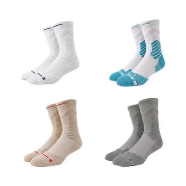 Imagem de Meias De Basquete Masculinas De Cano Médio Respiráveis, 4 Pares, Branc