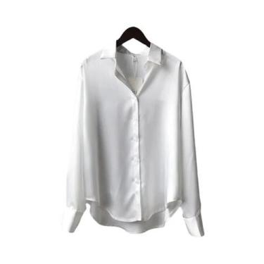 Imagem de Camisa Elegante De Seda Para Mulheres, Blusa Casual Vintage Com Gola R