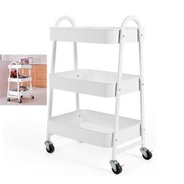 Imagem de Carrinho Multiuso Organizador 3 Prateleiras Em Aco Branco Sala Cozinha Manicure Profissional