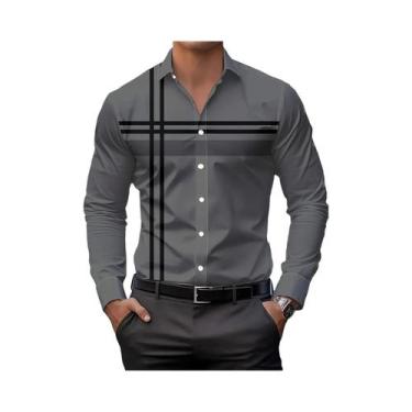 Imagem de Camisa Casual Listrada Moderna Masculina, Corte Regular, Manga Longa, 