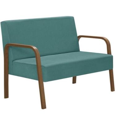 Imagem de Poltrona 2 Lugares Jade Braço Madeira Suede Turquesa - D SALLA