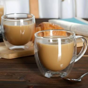 Imagem de Xícara de Vidro parede dupla 110ml redonda com alça perfeita para café