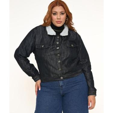 Imagem de Jaqueta Feminina Jeans Plus com Bolsos Razon Jeans,  G3, Preto