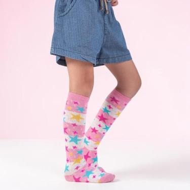 Imagem de Meia Infantil Divertida 3/4 Cano Alto Duck 0743 Cor:Rosa EstrelaTamanh