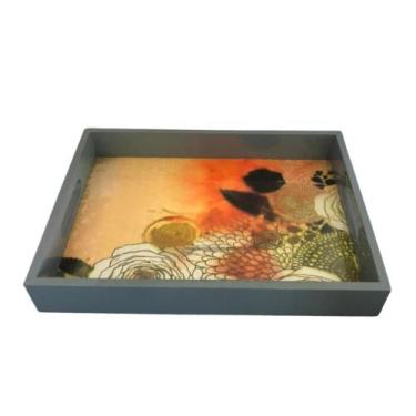 Imagem de Bandeja Madeira Laqueada Cinza Litografada 34,5x24x5,5cm - Amigold