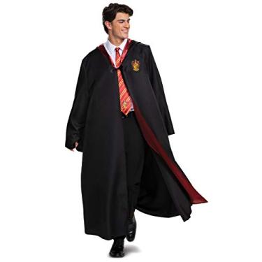 Imagem de Robe Harry Potter, Robe de luxo do Mundo Mágico de Hogwarts para adultos, acessório de fantasia de fantasia de qualidade de filme, Preto e vermelho, Adult XXL (50-52)