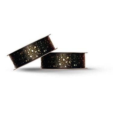 Imagem de Fita De Cetim, Cinderela, Decorada, 22 mm, Preto Com Gotas, Rolo de 10 Metros