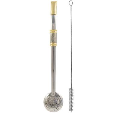 Imagem de Bomba Chimarrão Para Cuia Com Rosca Aço Inox 304 Banho Ouro Laçador