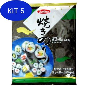 Imagem de Kit 5 Nori Alga Marinha Para Sushi E Temaki Com 10 Folhas - - Sukina