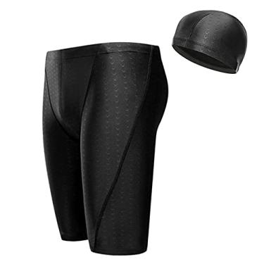 Imagem de Kiboule Calções de natação masculinos com cordão ajustável calções de banho roupa de banho calções de praia de secagem rápida com touca de natação