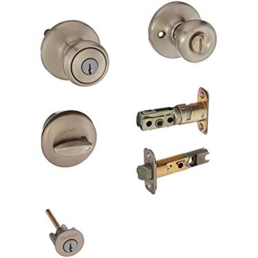 Imagem de Kwikset 690T 15 K6 CP Tylo botão de entrada e fechadura de cilindro único, pacote combo de níquel acetinado